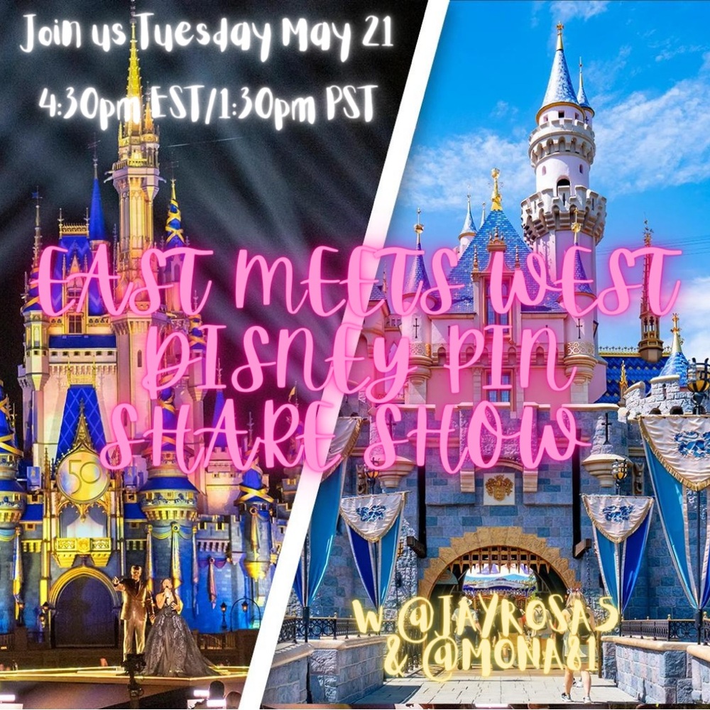 Disney Pin Share Show with @Mona81 Tuesday May 21 4:30pm EST/ 1:30pm PST 🏰